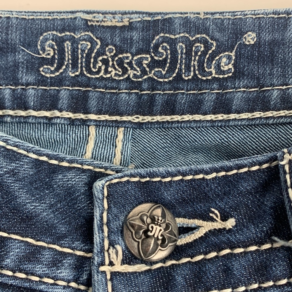 Miss Me Straight Jeans Med dark wash denim stretch Flap bling stud pockets - Picture 5 of 14